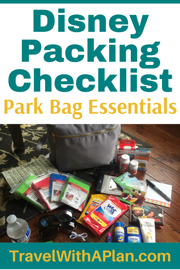 Click here for your Disney Packing Checklist to pack the perfectly stocked Disney day bag! This Disney day bag packing checklist will uncover Disney World essentials that you need to have on hand when touring the parks. Tip from top U.S. family travel blog, Travel With A Plan! #mustbringtodisneyworld #bestdaybag #Disneydaybag #Disneyparkbagchecklist #DisneyWorldessentials #Disneypackingtips #Disneyworldchecklist#themeparkdaybag #Disneyparkbag #disneyworldpackinglist #travelwithaplan #disneybag 