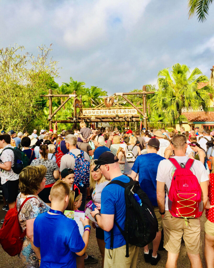 Crowds at Magic Kingdom while doing our 1-day Magic Kingdom itinerary